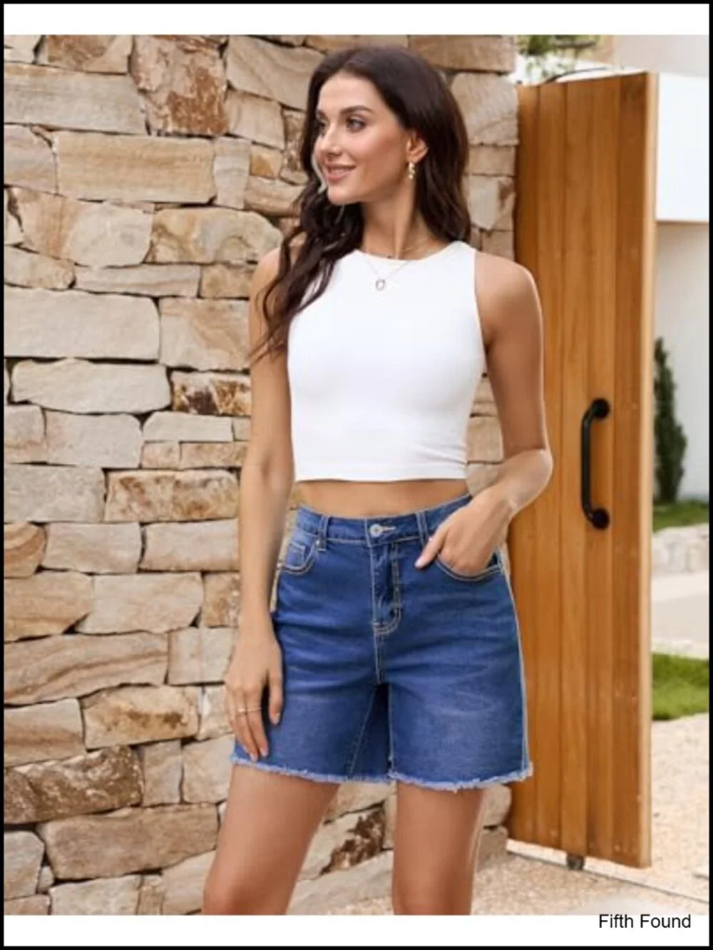High Waisted Raw Hem Distressed Stretchy Denim Shorts Jorts